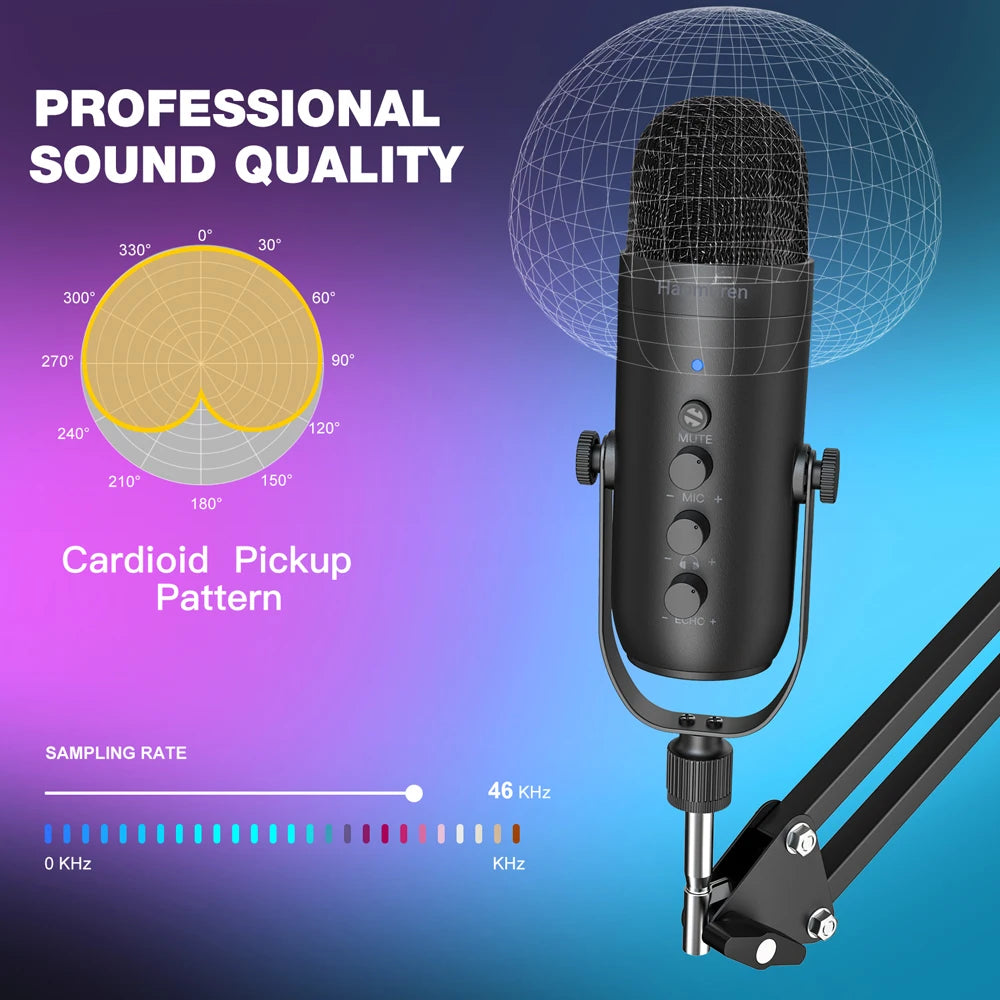 Haomuren USB Podcast & Streaming Mic Kit with Boom Arm