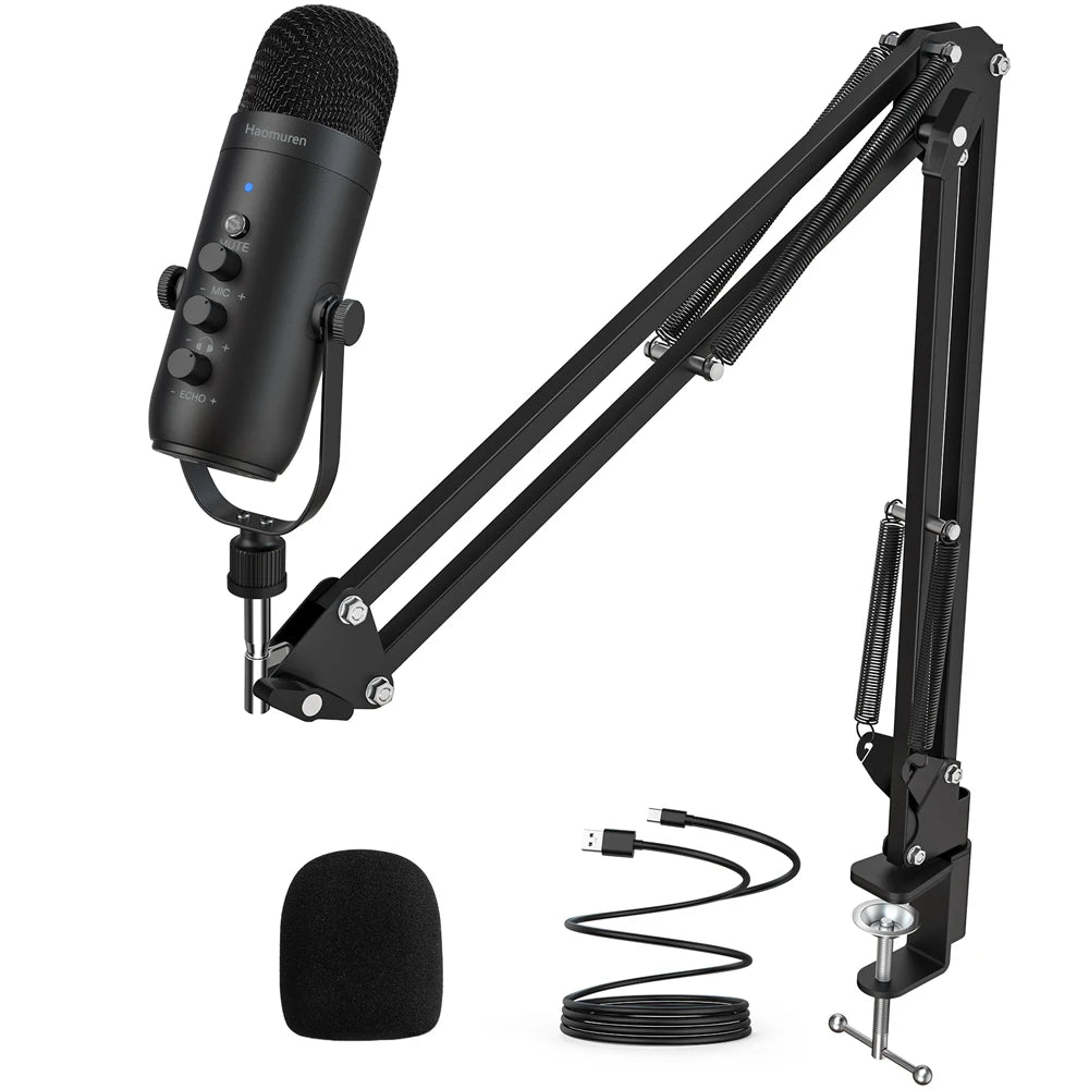 Haomuren USB Podcast & Streaming Mic Kit with Boom Arm